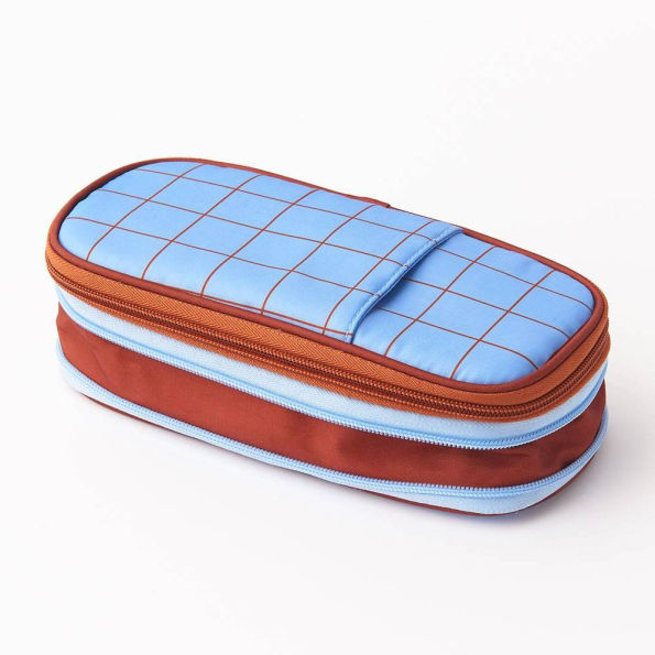 Blue Grid Expandable Pencil Case