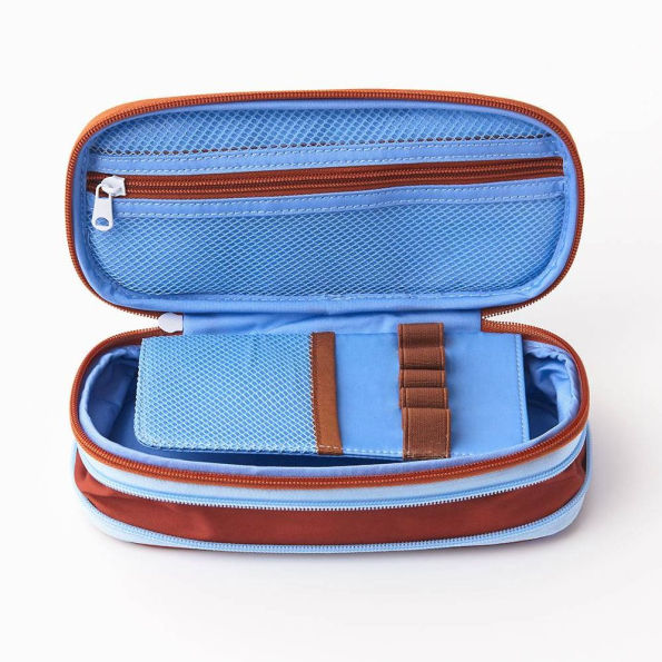 Blue Grid Expandable Pencil Case