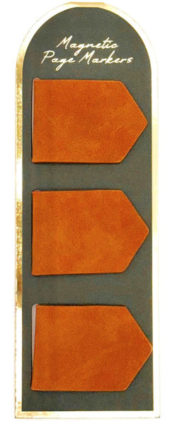Set of 3 Magnet Bookmarks Brown Leatherette