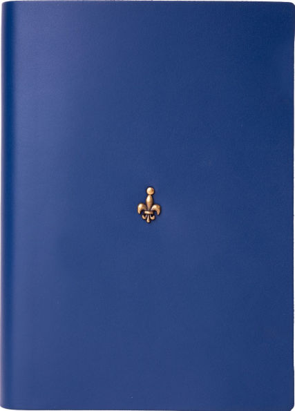 Navy Fleur De Lis Leather Journal with Decorated Edge