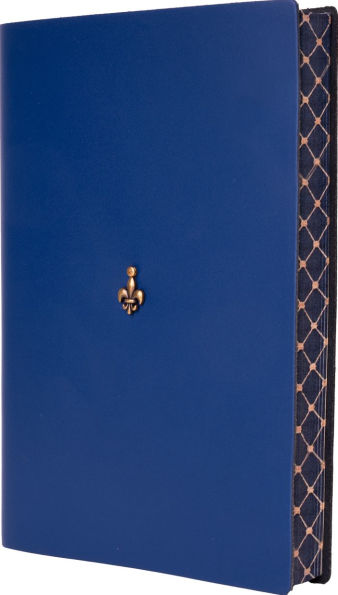 Navy Fleur De Lis Leather Journal with Decorated Edge