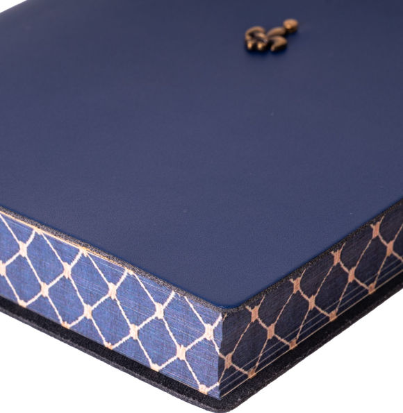 Navy Fleur De Lis Leather Journal with Decorated Edge
