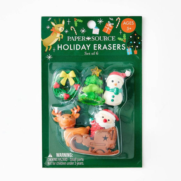 6 Piece Holiday Eraser Set