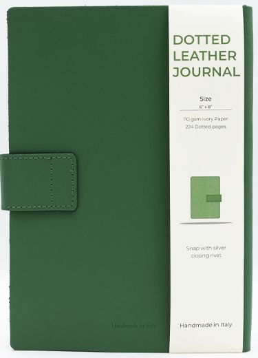 Green Leather Journal with Button Closure and Dotted pages