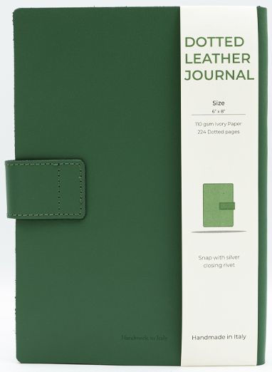 Green Leather Journal with Button Closure and Dotted pages