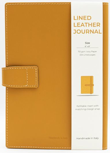 Yellow Leather Journal with Leather Flap Closure and Lined pages