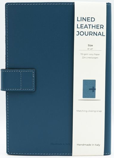 Blue Leather Journal with Leather Flap Closure and Lined Pages