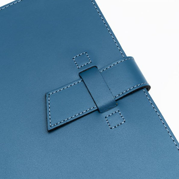 Blue Leather Journal with Leather Flap Closure and Lined Pages