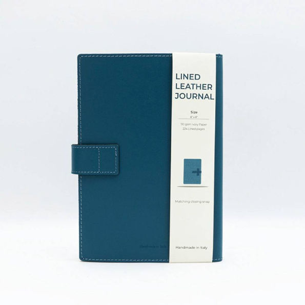 Blue Leather Journal with Leather Flap Closure and Lined Pages