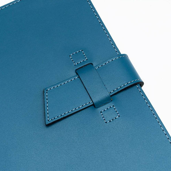 Blue Leather Journal with Leather Flap Closure and Lined Pages