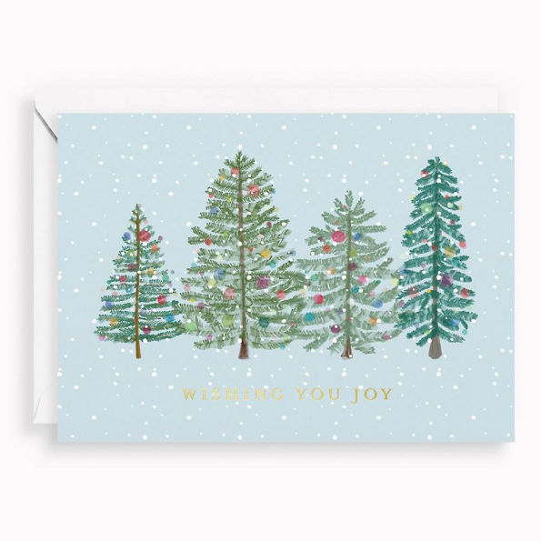 XMAS OFF/FOIL A6 Watercolor Trees FLD S/10