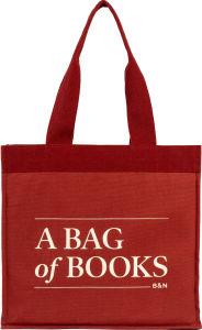 Title: 100% Organic Cotton Canvas Tote with 'Bag of Books' Print - Burgundy