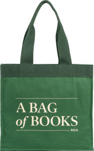 Title: 100% Organic Cotton Canvas Tote with 'Bag of Books' Print - Green