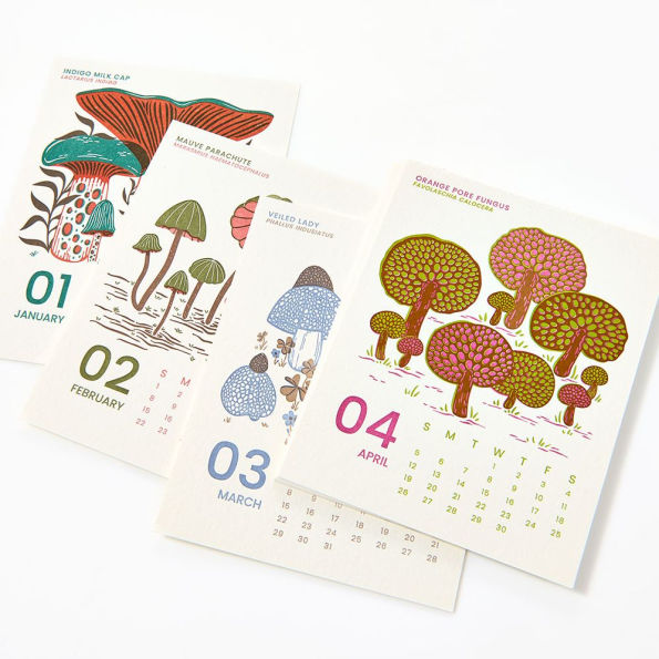 2026 Paper Source Mushroom Letterpress Desk Easel Calendar