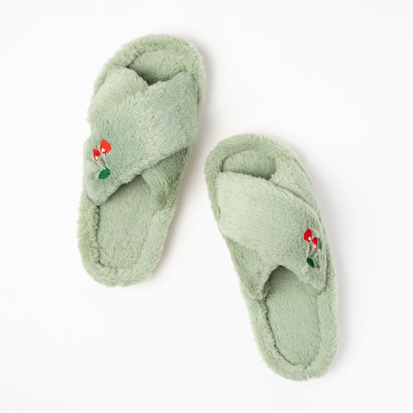 Furry Embroidered Slippers