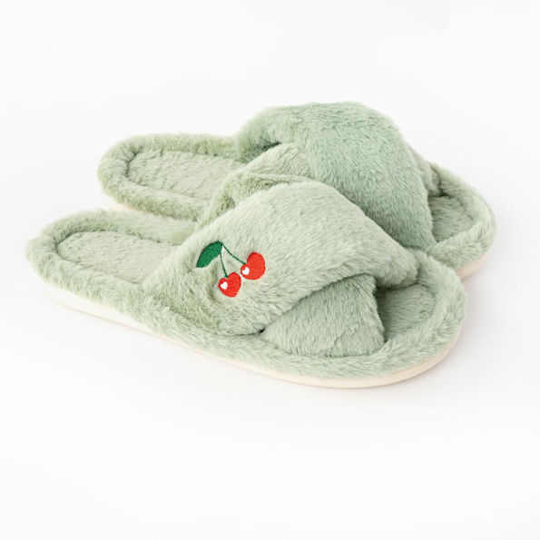 Furry Embroidered Slippers