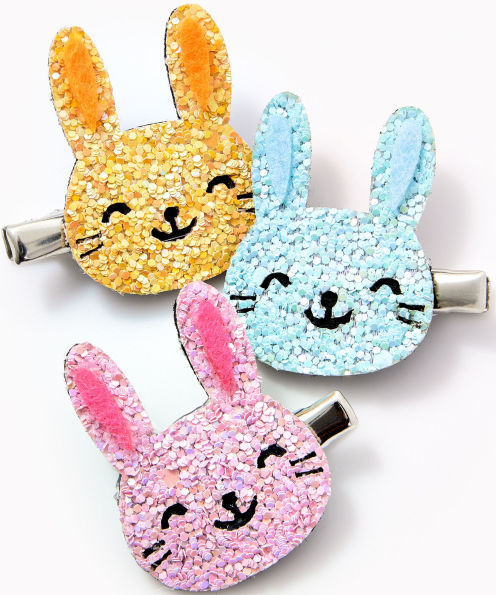 Glitter Bunny Hair Clips, Set of 3