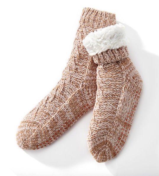 Neutral/Brown Cable Knit Reading Sock