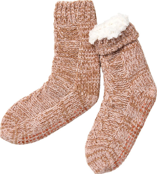 Neutral/Brown Cable Knit Reading Sock