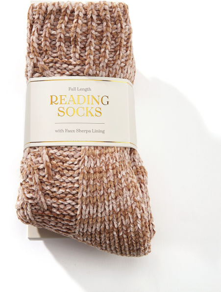 Neutral/Brown Cable Knit Reading Sock