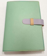 Title: Aqua Genuine Leather 6x8 Journal with Lilac Leather Snap and Multicolor Stitching