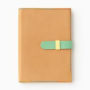 Tan Genuine Leather 6X8 Journal with Aqua Leather Snap and Multicolor Stitching