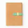 Tan Genuine Leather 6X8 Journal with Aqua Leather Snap and Multicolor Stitching