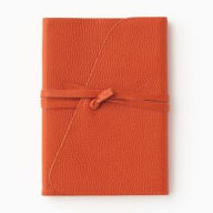 Orange Genuine Leather 6x8 Journal with Matching Leather Wrapping Tie and Stitching
