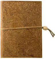 Title: Embossed Brown Celtic Tree Design Italian Leather Journal with Bead Tie (6x8'')