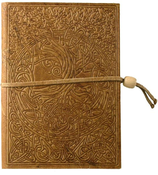 Embossed Brown Celtic Tree Design Italian Leather Journal with Bead Tie (6x8'')