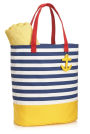 Navy French Stripe Canvas Summer Tote with Anchor Charm (14'' x 16'' x 7'')