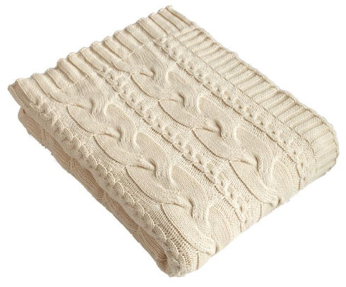 Ecru Chunky Cable Multi Knit 100 Cotton Throw 50 X 60