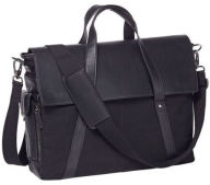 Title: Black Canvas Executive Messenger Bag with Shoulder Strap and Handles (15.75