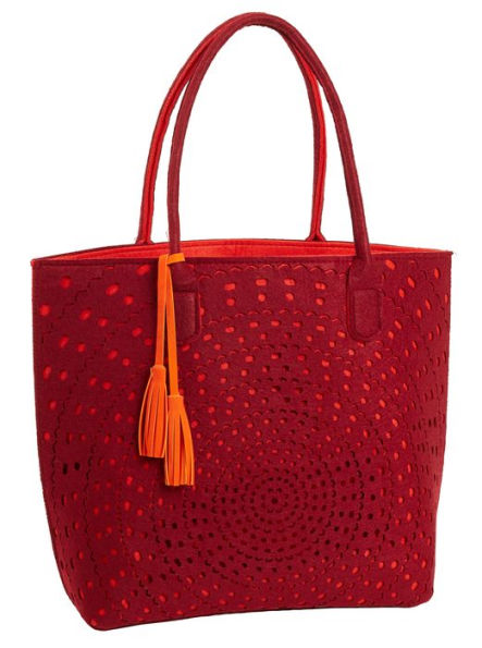 Crimson and Russet Laser-Cut Felt Tessa Tote Bag