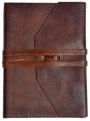 Vintage Brown Wrap Tie with Gold Marble Edge Italian Leather Journal (6''x8'')