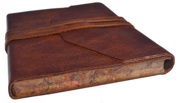 Vintage Brown Wrap Tie with Gold Marble Edge Italian Leather Journal (6''x8'')