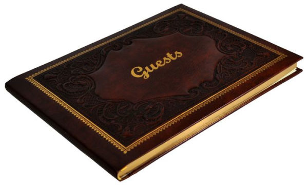 Burgundy Gold Embossed Italian Leather Bound Guest Book (8.5