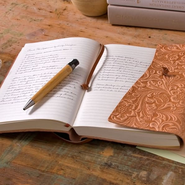 Tivoli Embossed Floral Tan Wrap Italian Leather Journal (6