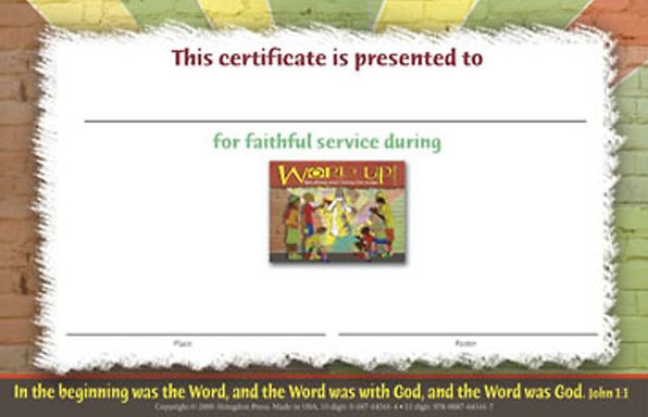 Word up! Leader Certificate (Package of 10) VBS 2007