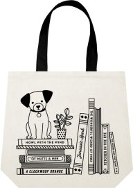 Title: Dog on a Book Stack Tote Bag