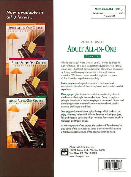 Alfred's Basic Adult All-in-One Course, Bk 3: Lesson * Theory * Solo, Comb Bound Book