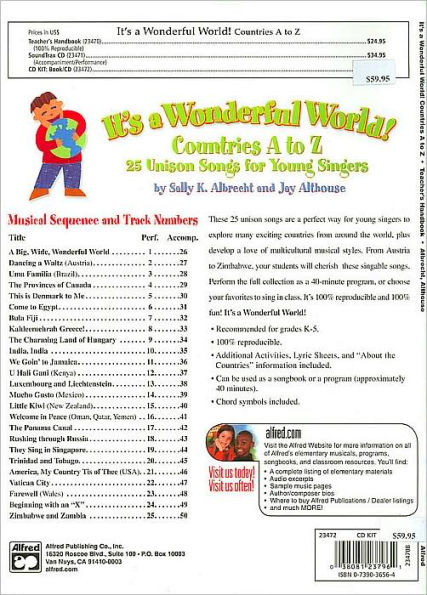 It's a Wonderful World (Countries A-Z): 25 Unison Songs for Young Singers (Kit), Book & CD