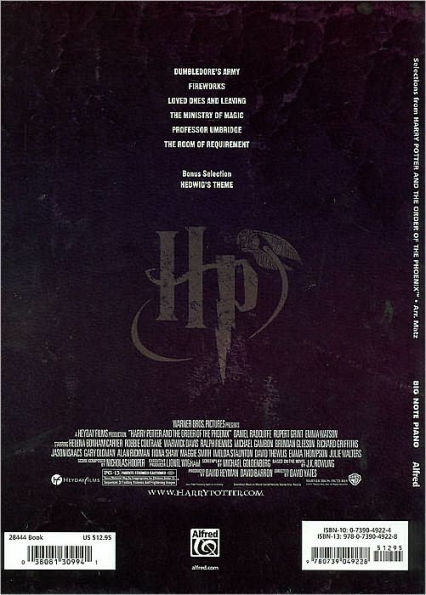 Selections from Harry Potter and The Order of the Phoenix: Big Note Piano