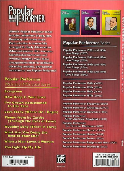 Popular Performer 1960s and 1970s Love Songs: The Best Romantic Favorites (Popular Performer Series)