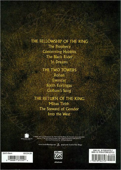 The Lord of the Rings Trilogy: Music from the Motion Pictures Arranged for Big Note Piano