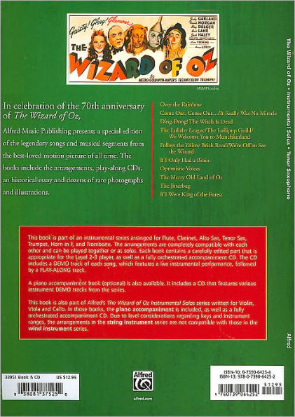 The Wizard of Oz: 70th Anniversary Edition Instrumental Solos: Tenor Saxophone (Pop Instrumental Solo Series)