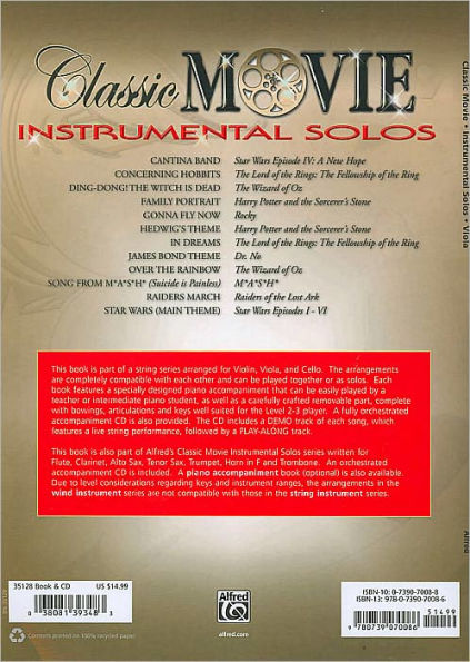 Classic Movie Instrumental Solos for Strings: Viola (Removable Part), Piano Accompaniment