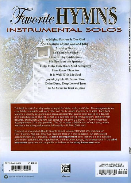 Favorite Hymns Instrumental Solos for Strings: Cello, Book & Online Audio