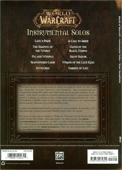 World of Warcraft Instrumental Solos: Tenor Sax, Book & CD