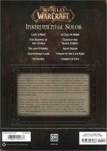 World of Warcraft Instrumental Solos for Strings: Viola, Book & CD